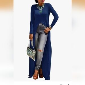 Elegant Blue Long Tunic Top NWOT Medium